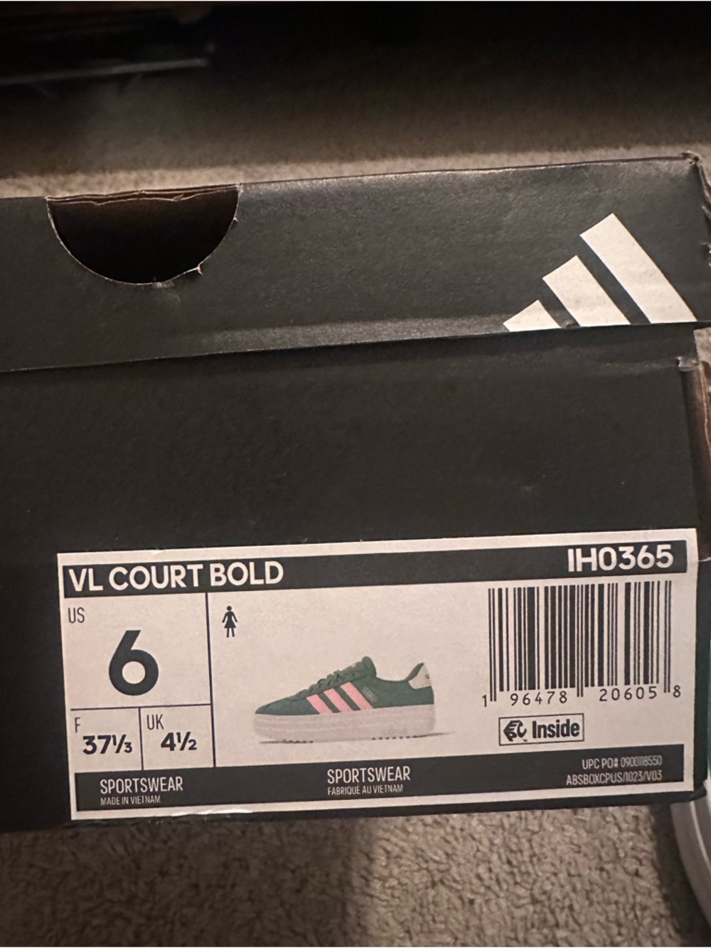 Women’s Adidas VL Court Bold Sneaker- Size 6 - Picture 6 of 6